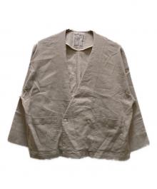 BEARDSLEY（ビアズリー）の古着「リネンノーカラーダブルジャケット」｜ベージュ
