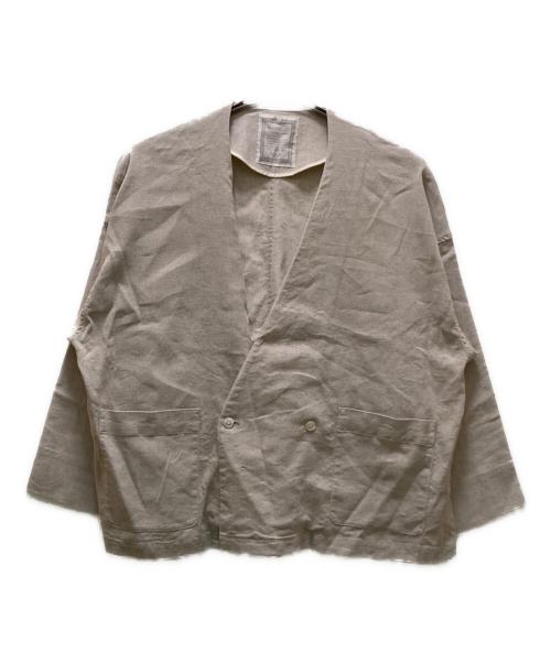 BEARDSLEY（ビアズリー）BEARDSLEY (ビアズリー) リネンノーカラーダブルジャケット ベージュ サイズ:FREEの古着・服飾アイテム