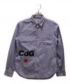 PLAY COMME des GARCONS×CDGプレイコムデギャルソン×シーディージー）の古着「ハートワッペンストライプシャツ」｜ホワイト×ブルー