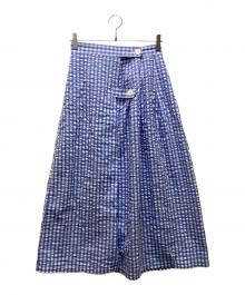 BEAMS BOY（ビームスボーイ）の古着「サッカー タック チェックスカート」｜スカイブルー