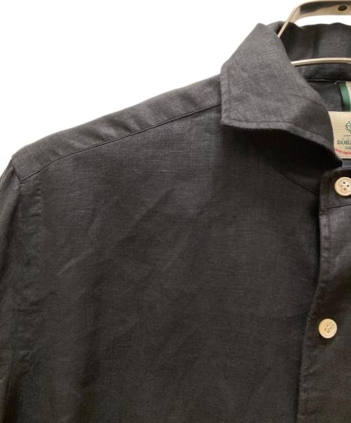 LUIGIBORRELLI LUXURY VINTAGE（ルイジ ボレッリ ラグジュアリーヴィンテージ）LUIGIBORRELLI LUXURY VINTAGE (ルイジ ボレッリ ラグジュアリーヴィンテージ) ワイドカラーリネンドレスシャツ ブラック サイズ:Lの古着・服飾アイテム