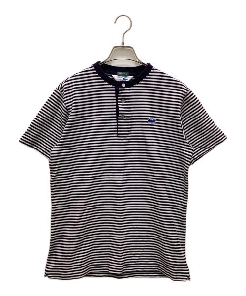CHEMISE LACOSTE（シュミーズ ラコステ）CHEMISE LACOSTE (シュミーズ ラコステ) EDIFICE (エディフィス) 別注 ヘンリーネック半袖ポロシャツ ネイビー×ホワイト サイズ:２の古着・服飾アイテム