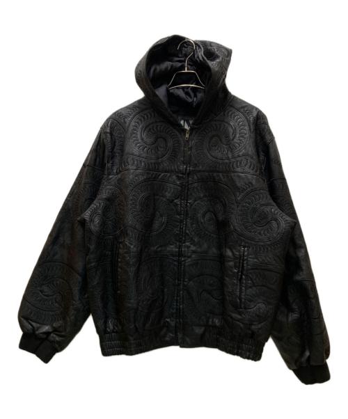 MAZZONI（マッツォーニ）MAZZONI (マッツォーニ) 刺繍デザインフーデッドレザージャケット ブラック サイズ:XXLの古着・服飾アイテム