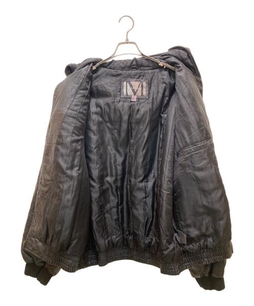 MAZZONI（マッツォーニ）MAZZONI (マッツォーニ) 刺繍デザインフーデッドレザージャケット ブラック サイズ:XXLの古着・服飾アイテム
