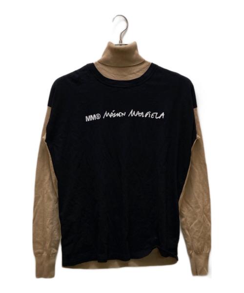 MM6 Maison Margiela（エムエムシックスメゾンマルジェラ）MM6 Maison Margiela (エムエムシックスメゾンマルジェラ) レイヤード ハイネック ドッキング ニット ベージュ×ブラック サイズ:Sの古着・服飾アイテム