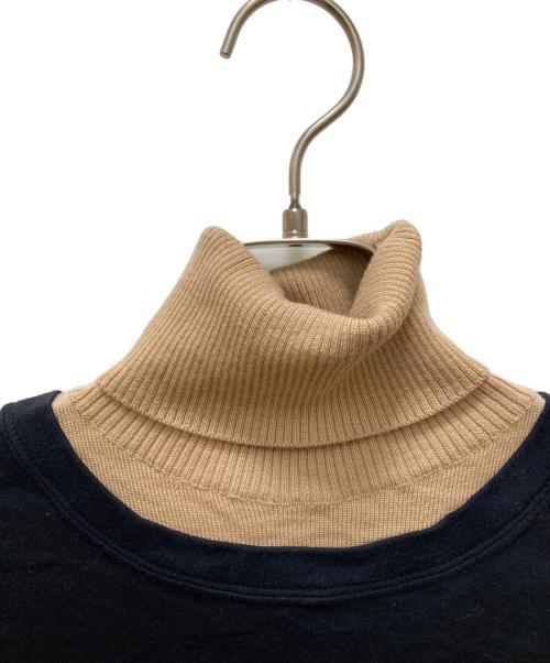 MM6 Maison Margiela（エムエムシックスメゾンマルジェラ）MM6 Maison Margiela (エムエムシックスメゾンマルジェラ) レイヤード ハイネック ドッキング ニット ベージュ×ブラック サイズ:Sの古着・服飾アイテム