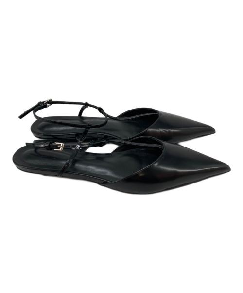 TONY BIANCO（トニービアンコ）TONY BIANCO (トニービアンコ) ポインテッドトゥ ローヒール Tストラップパンプス ブラック サイズ:６の古着・服飾アイテム