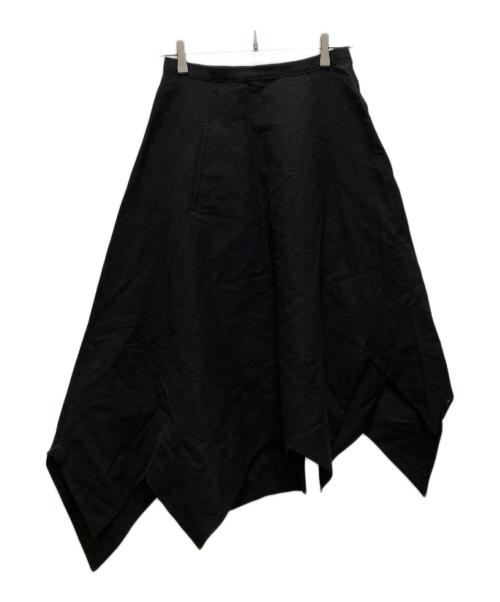 Yohji Yamamoto FEMME（ヨウジヤマモトファム）Yohji Yamamoto FEMME (ヨウジヤマモトファム) シルク混 リネン アシンメトリー スカート ブラック サイズ:1の古着・服飾アイテム