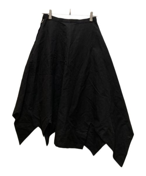 Yohji Yamamoto FEMME（ヨウジヤマモトファム）Yohji Yamamoto FEMME (ヨウジヤマモトファム) シルク混 リネン アシンメトリー スカート ブラック サイズ:1の古着・服飾アイテム