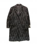 DIESELディーゼル）の古着「ヘリンボーンフリンジチェスターコート」｜ブラック×ホワイト