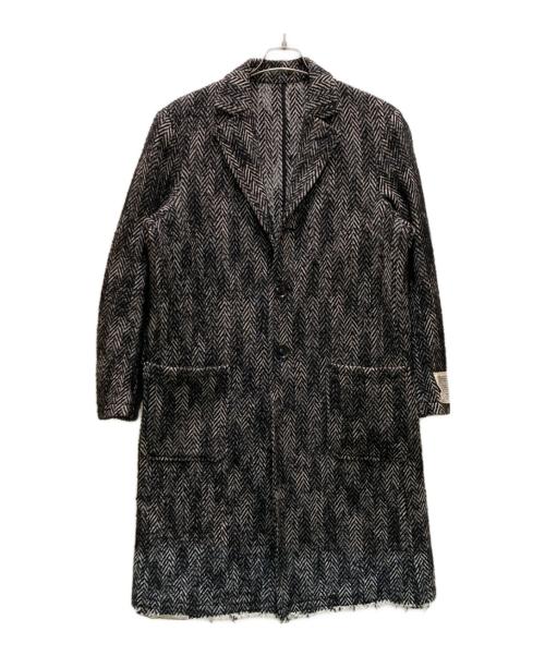 DIESEL（ディーゼル）DIESEL (ディーゼル) ヘリンボーンフリンジチェスターコート ブラック×ホワイト サイズ:46の古着・服飾アイテム