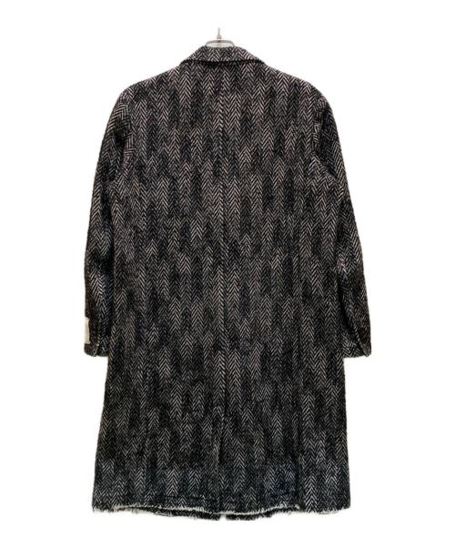 DIESEL（ディーゼル）DIESEL (ディーゼル) ヘリンボーンフリンジチェスターコート ブラック×ホワイト サイズ:46の古着・服飾アイテム
