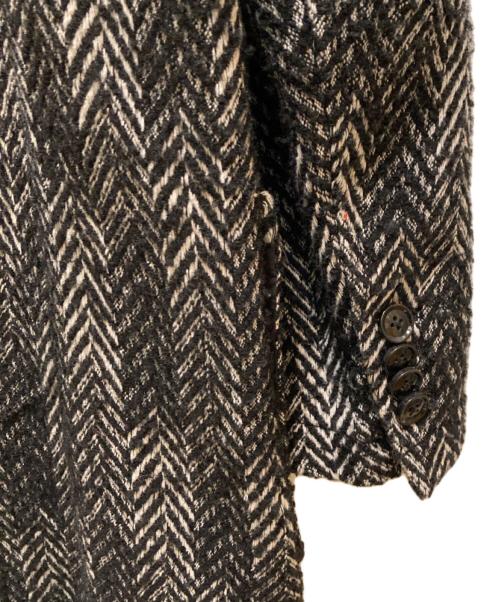 DIESEL（ディーゼル）DIESEL (ディーゼル) ヘリンボーンフリンジチェスターコート ブラック×ホワイト サイズ:46の古着・服飾アイテム