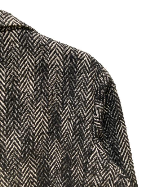 DIESEL（ディーゼル）DIESEL (ディーゼル) ヘリンボーンフリンジチェスターコート ブラック×ホワイト サイズ:46の古着・服飾アイテム