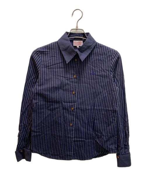 Vivienne Westwood RED LABEL（ヴィヴィアンウエストウッドレッドレーベル）Vivienne Westwood RED LABEL (ヴィヴィアンウエストウッドレッドレーベル) 襟付け替えオーブ刺繍ストライプシャツ ネイビー サイズ:2の古着・服飾アイテム