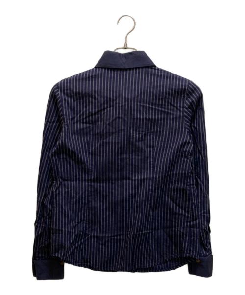 Vivienne Westwood RED LABEL（ヴィヴィアンウエストウッドレッドレーベル）Vivienne Westwood RED LABEL (ヴィヴィアンウエストウッドレッドレーベル) 襟付け替えオーブ刺繍ストライプシャツ ネイビー サイズ:2の古着・服飾アイテム