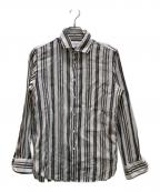 GUY ROVERギローバー）の古着「リネンコットン オルタネイト ストライプ ワイドカラーシャツ」｜ホワイト×グリーン