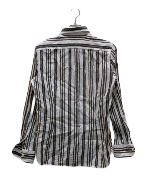 GUY ROVER（ギローバー）GUY ROVER (ギローバー) リネンコットン オルタネイト ストライプ ワイドカラーシャツ ホワイト×グリーン サイズ:39の古着・服飾アイテム