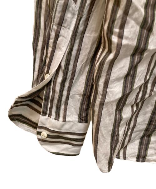 GUY ROVER（ギローバー）GUY ROVER (ギローバー) リネンコットン オルタネイト ストライプ ワイドカラーシャツ ホワイト×グリーン サイズ:39の古着・服飾アイテム
