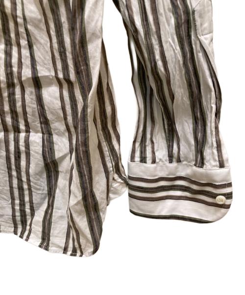 GUY ROVER（ギローバー）GUY ROVER (ギローバー) リネンコットン オルタネイト ストライプ ワイドカラーシャツ ホワイト×グリーン サイズ:39の古着・服飾アイテム