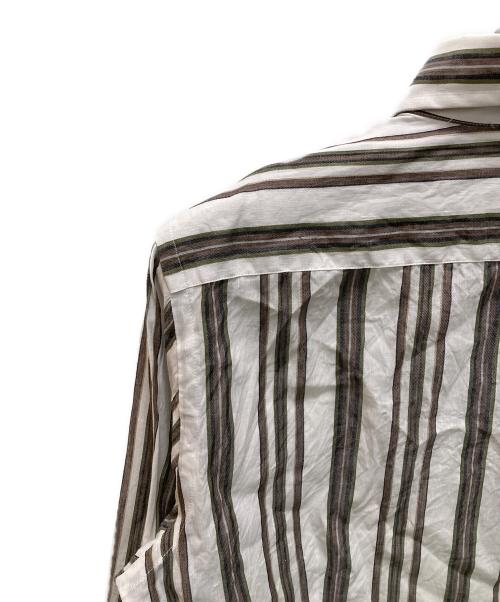 GUY ROVER（ギローバー）GUY ROVER (ギローバー) リネンコットン オルタネイト ストライプ ワイドカラーシャツ ホワイト×グリーン サイズ:39の古着・服飾アイテム