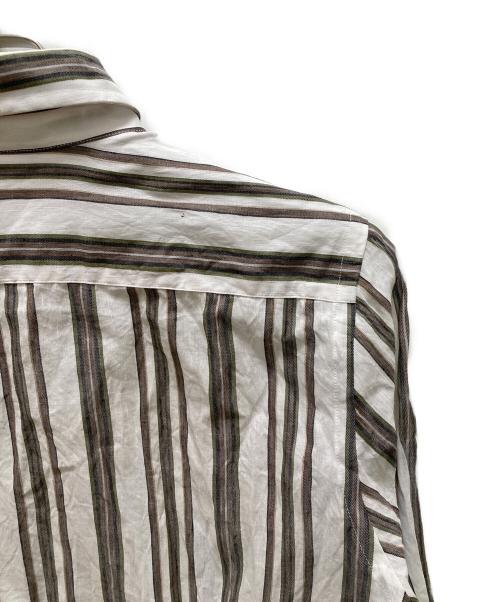 GUY ROVER（ギローバー）GUY ROVER (ギローバー) リネンコットン オルタネイト ストライプ ワイドカラーシャツ ホワイト×グリーン サイズ:39の古着・服飾アイテム