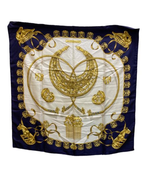 HERMES（エルメス）HERMES (エルメス) シルクスカーフ ホワイト×ネイビーの古着・服飾アイテム
