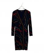 LAUREN RALPH LAURENローレンラルフローレン）の古着「チェーン柄カシュクールワンピース」｜ネイビー