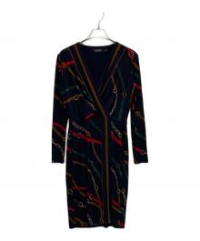 LAUREN RALPH LAUREN（ローレンラルフローレン）の古着「チェーン柄カシュクールワンピース」｜ネイビー