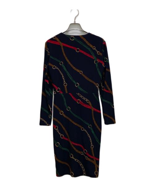 LAUREN RALPH LAUREN（ローレンラルフローレン）LAUREN RALPH LAUREN (ローレンラルフローレン) チェーン柄カシュクールワンピース ネイビー サイズ:00の古着・服飾アイテム