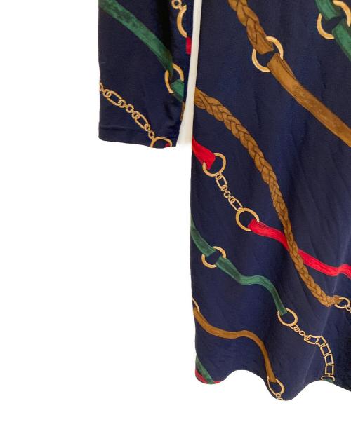 LAUREN RALPH LAUREN（ローレンラルフローレン）LAUREN RALPH LAUREN (ローレンラルフローレン) チェーン柄カシュクールワンピース ネイビー サイズ:00の古着・服飾アイテム