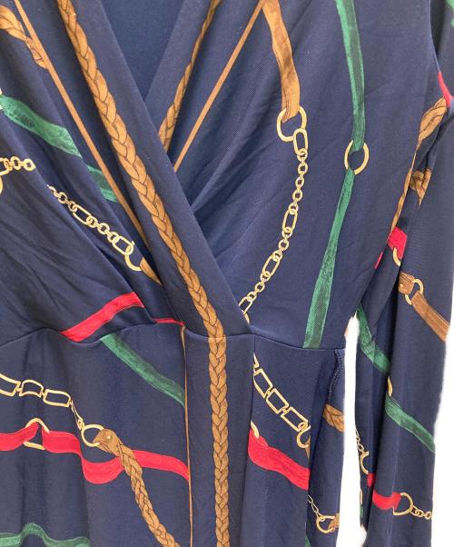 LAUREN RALPH LAUREN（ローレンラルフローレン）LAUREN RALPH LAUREN (ローレンラルフローレン) チェーン柄カシュクールワンピース ネイビー サイズ:00の古着・服飾アイテム