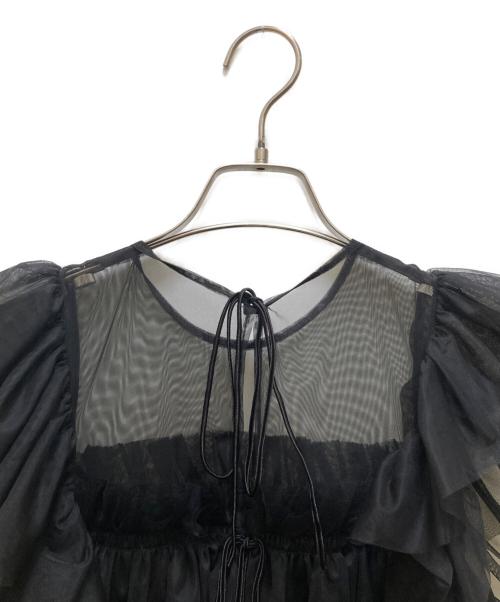 FRAY ID（フレイ アイディー）FRAY ID (フレイ アイディー) チュールシャーリングトップス ブラック サイズ:freeの古着・服飾アイテム