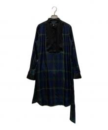 LAUREN RALPH LAUREN（ローレンラルフローレン）の古着「ブラックウォッチ バンドカラーブラウスワンピース」｜グリーン×ブルー