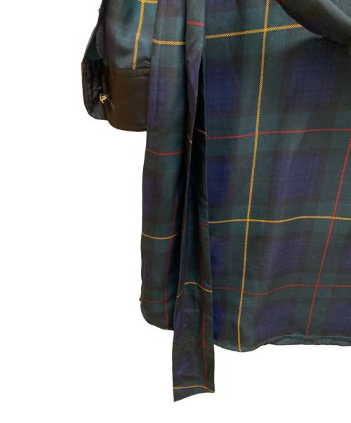 LAUREN RALPH LAUREN（ローレンラルフローレン）LAUREN RALPH LAUREN (ローレンラルフローレン) ブラックウォッチ バンドカラーブラウスワンピース グリーン×ブルーの古着・服飾アイテム