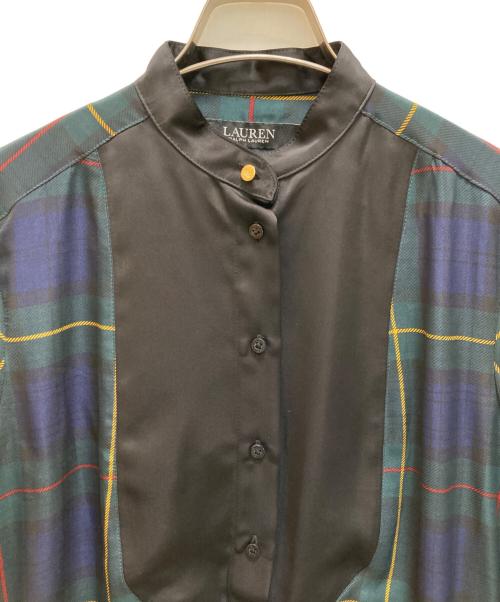 LAUREN RALPH LAUREN（ローレンラルフローレン）LAUREN RALPH LAUREN (ローレンラルフローレン) ブラックウォッチ バンドカラーブラウスワンピース グリーン×ブルーの古着・服飾アイテム
