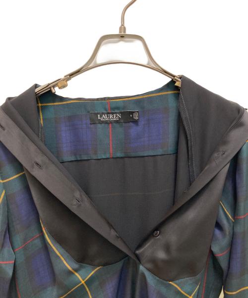 LAUREN RALPH LAUREN（ローレンラルフローレン）LAUREN RALPH LAUREN (ローレンラルフローレン) ブラックウォッチ バンドカラーブラウスワンピース グリーン×ブルーの古着・服飾アイテム