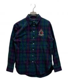 LAUREN RALPH LAUREN（ローレンラルフローレン）の古着「ブラックウォッチ ビーズエンブレムシャツ」｜グリーン×ブルー