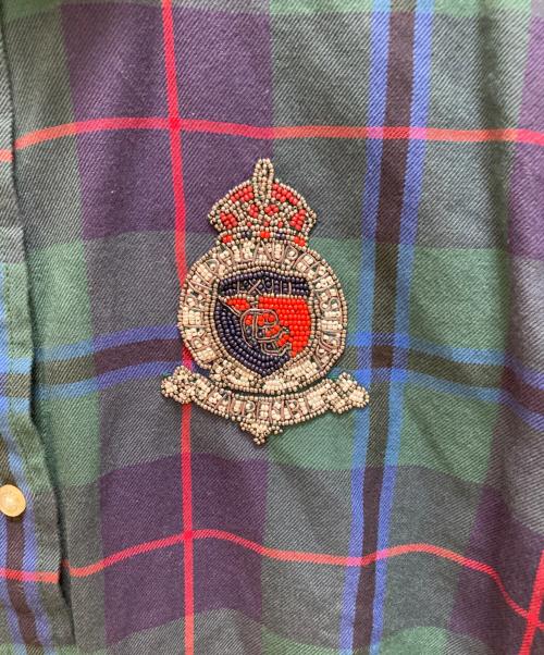 LAUREN RALPH LAUREN（ローレンラルフローレン）LAUREN RALPH LAUREN (ローレンラルフローレン) ブラックウォッチ ビーズエンブレムシャツ グリーン×ブルー サイズ:XSの古着・服飾アイテム