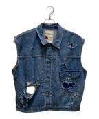 SEVESKIG×THENIMEセヴシグ×ザニーム）の古着「別注ダメージ加工デニムベスト」｜インディゴ