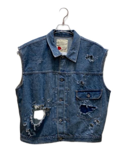 SEVESKIG（セヴシグ）SEVESKIG (セヴシグ) THENIME (ザニーム) 別注ダメージ加工デニムベスト インディゴ サイズ:Mの古着・服飾アイテム