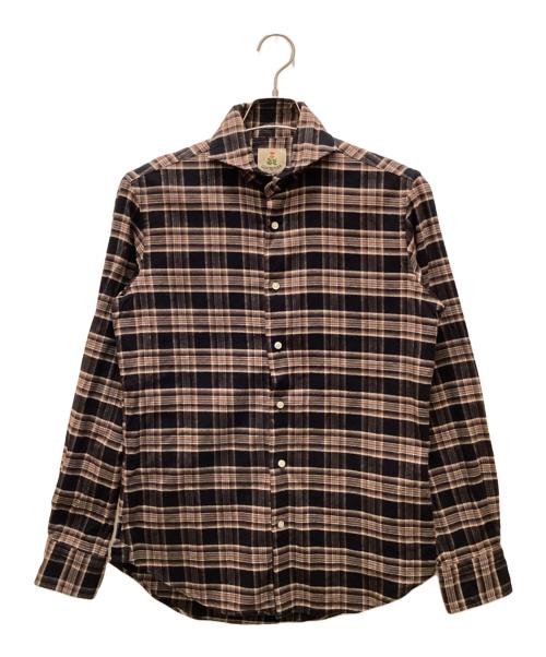 GUY ROVER（ギローバー）GUY ROVER (ギローバー) フランネルワイドカラーチェックシャツ ブラウン サイズ:Sの古着・服飾アイテム