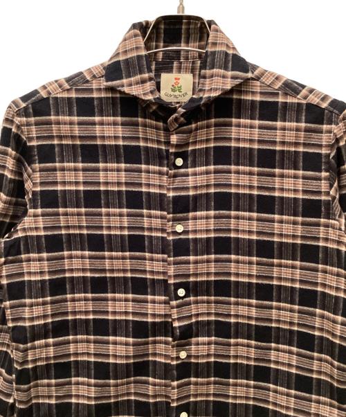 GUY ROVER（ギローバー）GUY ROVER (ギローバー) フランネルワイドカラーチェックシャツ ブラウン サイズ:Sの古着・服飾アイテム