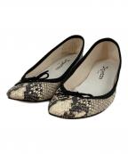 repettoレペット）の古着「サンドリオン パイソン型押しバレエパンプス」｜ベージュ×ブラック