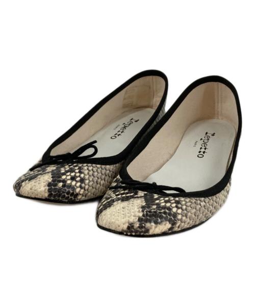 repetto（レペット）repetto (レペット) サンドリオン パイソン型押しバレエパンプス ベージュ×ブラック サイズ:35の古着・服飾アイテム