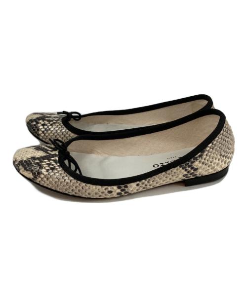 repetto（レペット）repetto (レペット) サンドリオン パイソン型押しバレエパンプス ベージュ×ブラック サイズ:35の古着・服飾アイテム