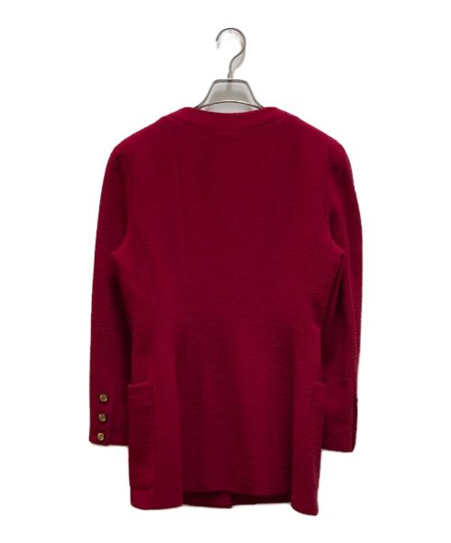 CHANEL（シャネル）CHANEL (シャネル) ヴィンテージココマークボタンノーカラーツイードジャケット レッド サイズ:38の古着・服飾アイテム