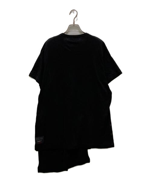 REGULATION Yohji Yamamoto MEN（レギュレーション ヨウジヤマモト）REGULATION Yohji Yamamoto MEN (レギュレーション ヨウジヤマモト) アシンメトリーコットンリネンTシャツ ブラック サイズ:3の古着・服飾アイテム