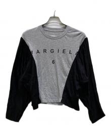 MM6 Maison Margiela（エムエムシックスメゾンマルジェラ）の古着「22SS ギャザーショルダー 切り替え ドルマリンスリーブ 長袖Tシャツ」｜ブラック×グレー
