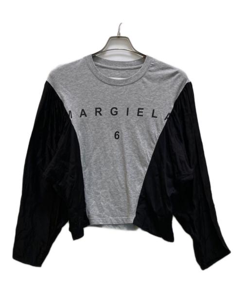 MM6 Maison Margiela（エムエムシックスメゾンマルジェラ）MM6 Maison Margiela (エムエムシックスメゾンマルジェラ) 22SS ギャザーショルダー 切り替え ドルマリンスリーブ 長袖Tシャツ ブラック×グレー サイズ:Sの古着・服飾アイテム